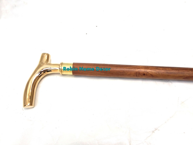 Victorian Brass Handle Designer Canes Antique Vintage Wooden Walking Stick Gift