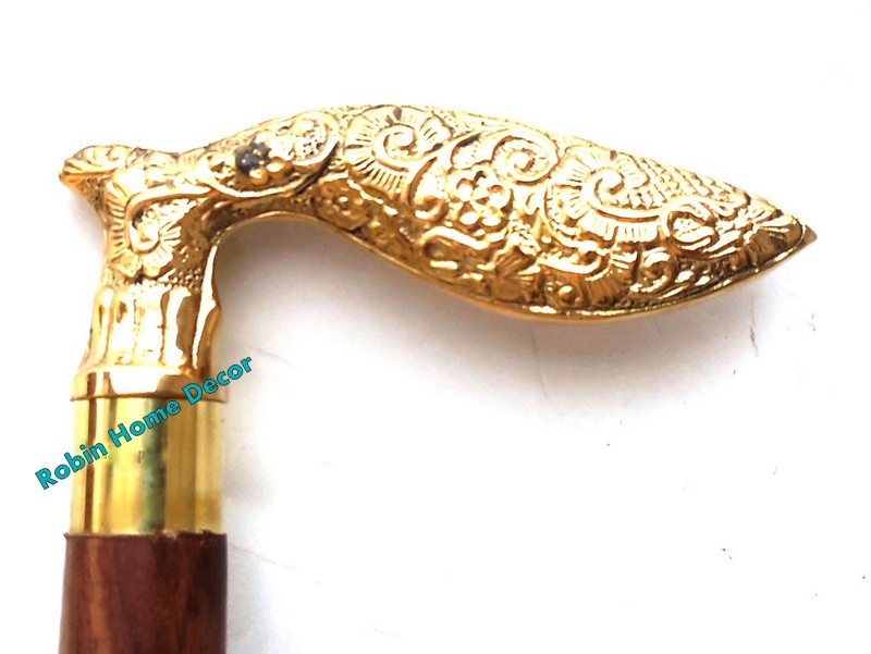 Victorian Cane Vintage Designer Brass Handle Antique Style Walking Stick replica