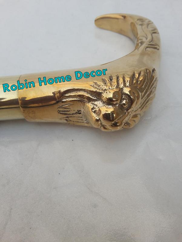 Brass Handle Walking Stick Vintage Wooden Cane Lion Face  Designer Antique Wooden Walking Stick