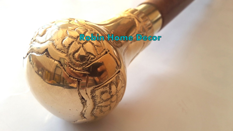 Antique Style Victorian Solid Brass Designer Cane Wooden Walking Stick Cane