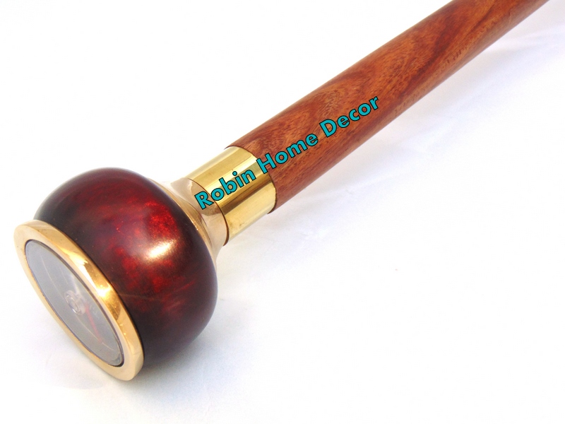 Vintage Knob Antique Walking Cane Wooden Walking Stick With Compass Brass Handle Gifts