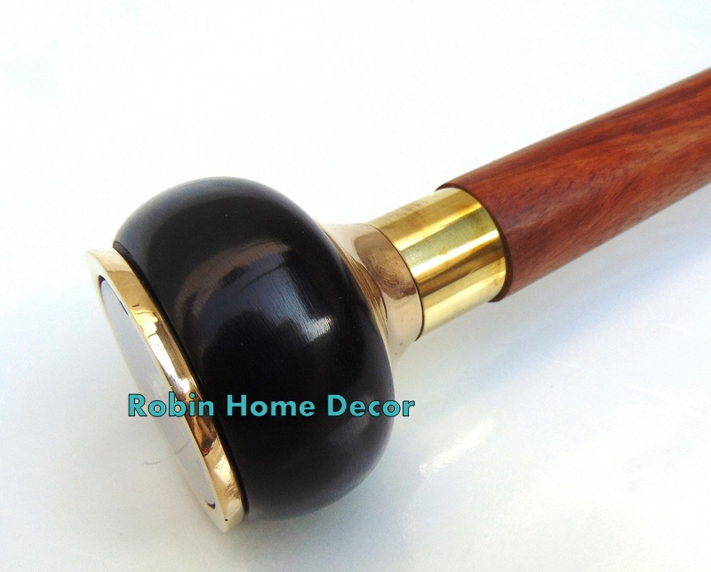 Black Finish Solid Brass Anchor Style Vintage Designer Wooden Walking Cane Stick Antique With Compass