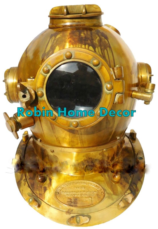 antique Deep Sea Scuba U.S Navy Mark V Diving Divers Helmet Brass 18G SCA Gift 