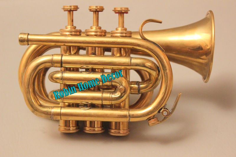 AAA Decorative Showpiece Brass Pocket Trumpet Cornet Solid Brass Pocket Cornet